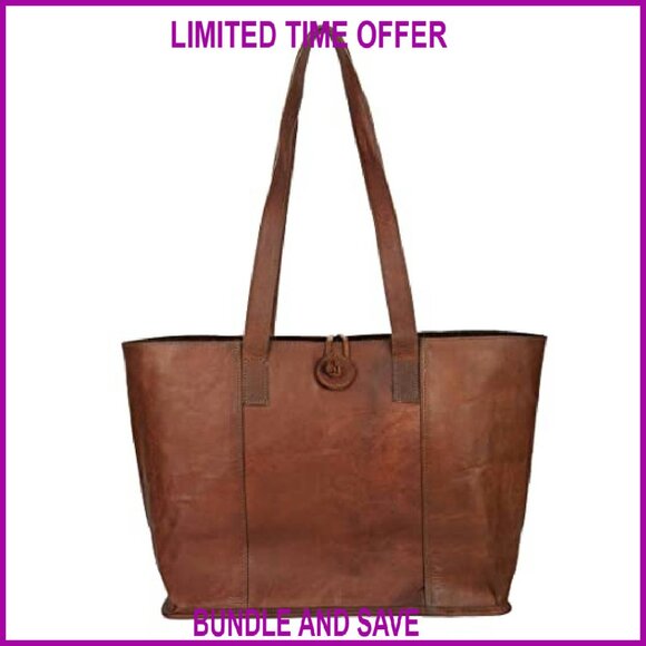 Genuine Leather Tote Bag with Laptop Compartment for Women Office Work - Picture 6 of 8